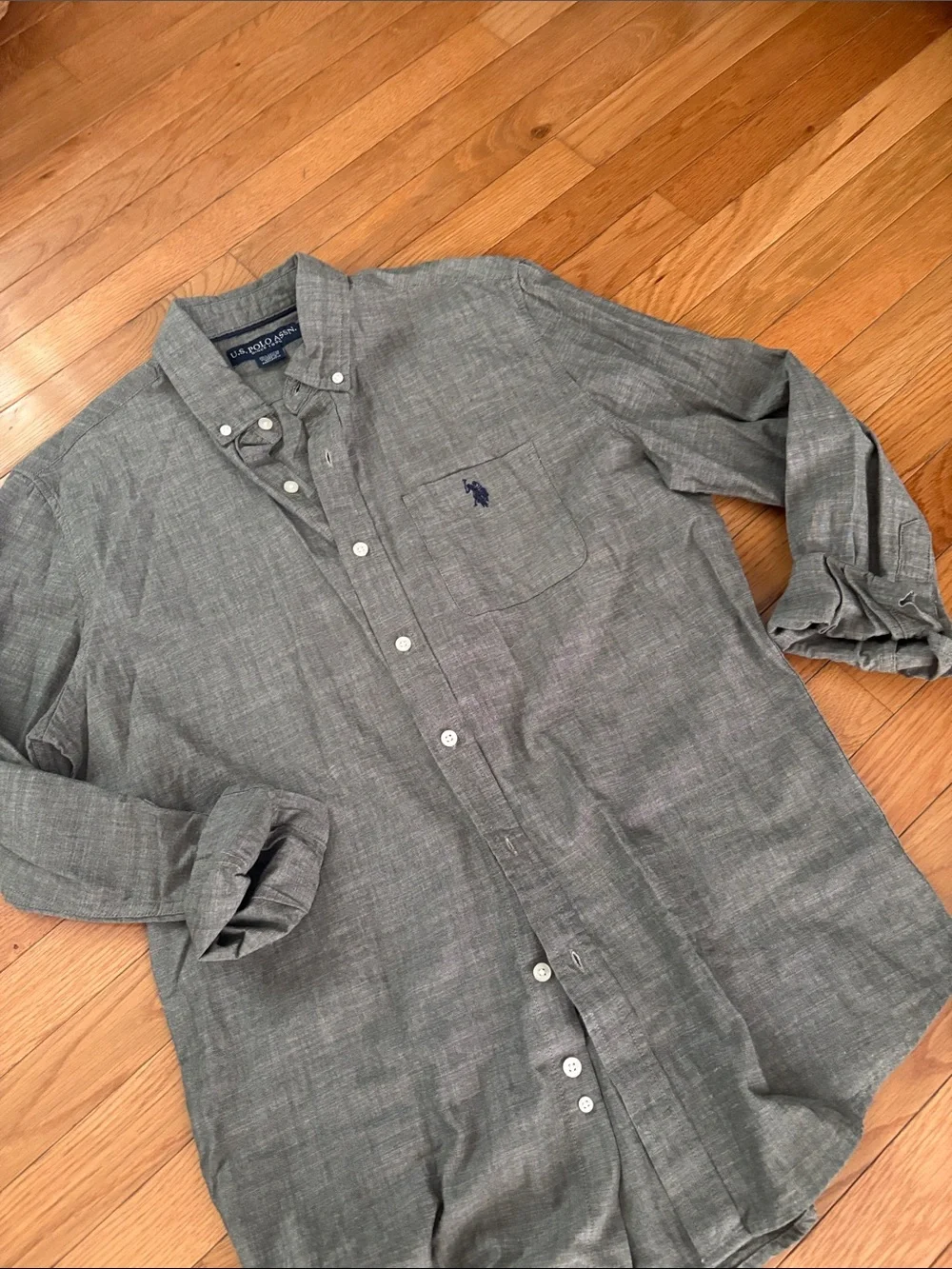 Polo by Ralph Lauren Gray-Green Button-Down Shirt with Embroidered Pony
